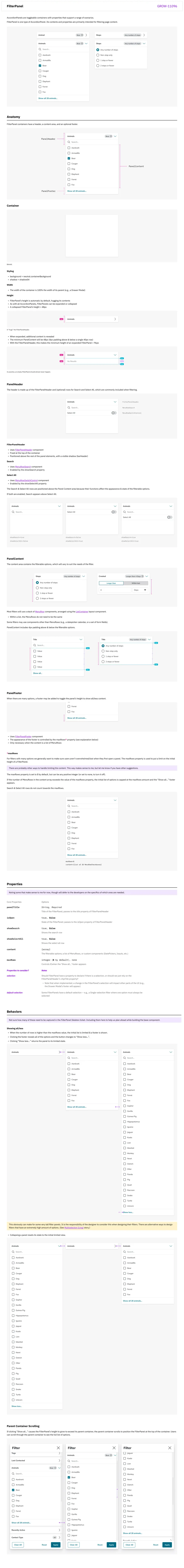 FilterPanel documentation