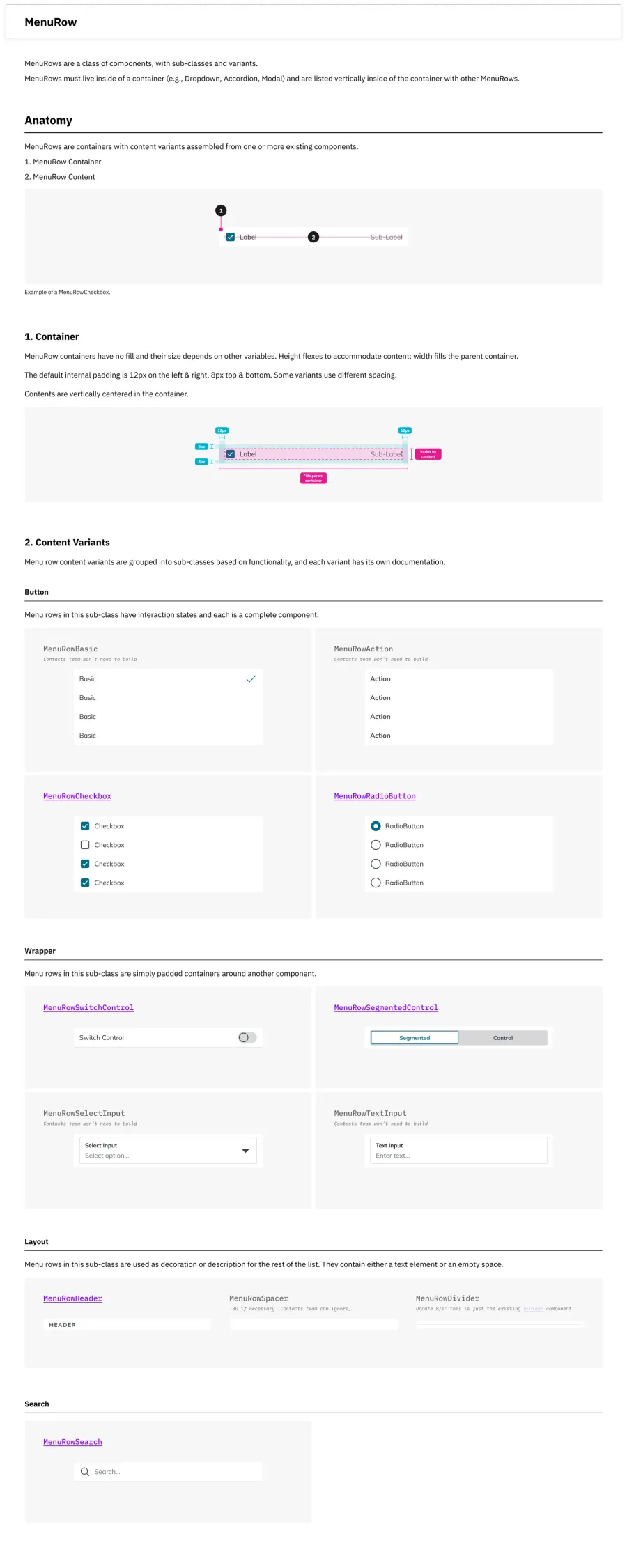 MenuRow documentation