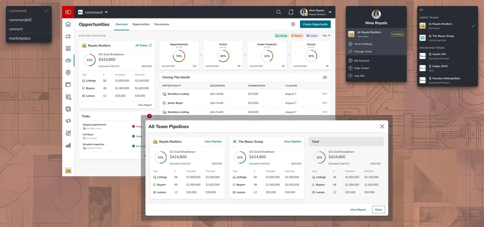 Proof-of-concept designs for a Command that shows a user everything across all of their teams at once.