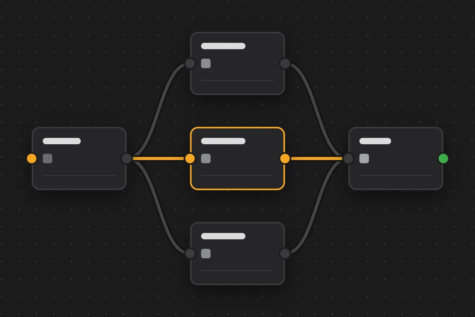 Satisfactory Planner: a node graph of five cards on a dark canvas, the highlighted middle card wired from an input to an output.